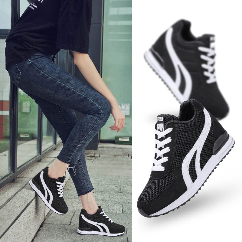 AONEGOLD Womens Hidden Wedges Shoes High Heeled Lightweight Mesh Sneakers Casual Walking Shoes Tennis Chic(Size 36, BK) - Image 5